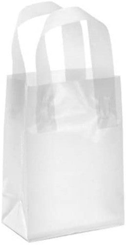 Plastic Small Frosty Shopping Bags in Clear 5 x 3 x 7 Inches - Box of 300