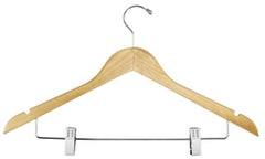 Natural Wood Suit Hangers 17 Inches Long with Chrome Hook/Clips - Case of 50