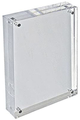 Acrylic Block Sign Holder Display 8.5 W x 5.5 H Inches with Magnets